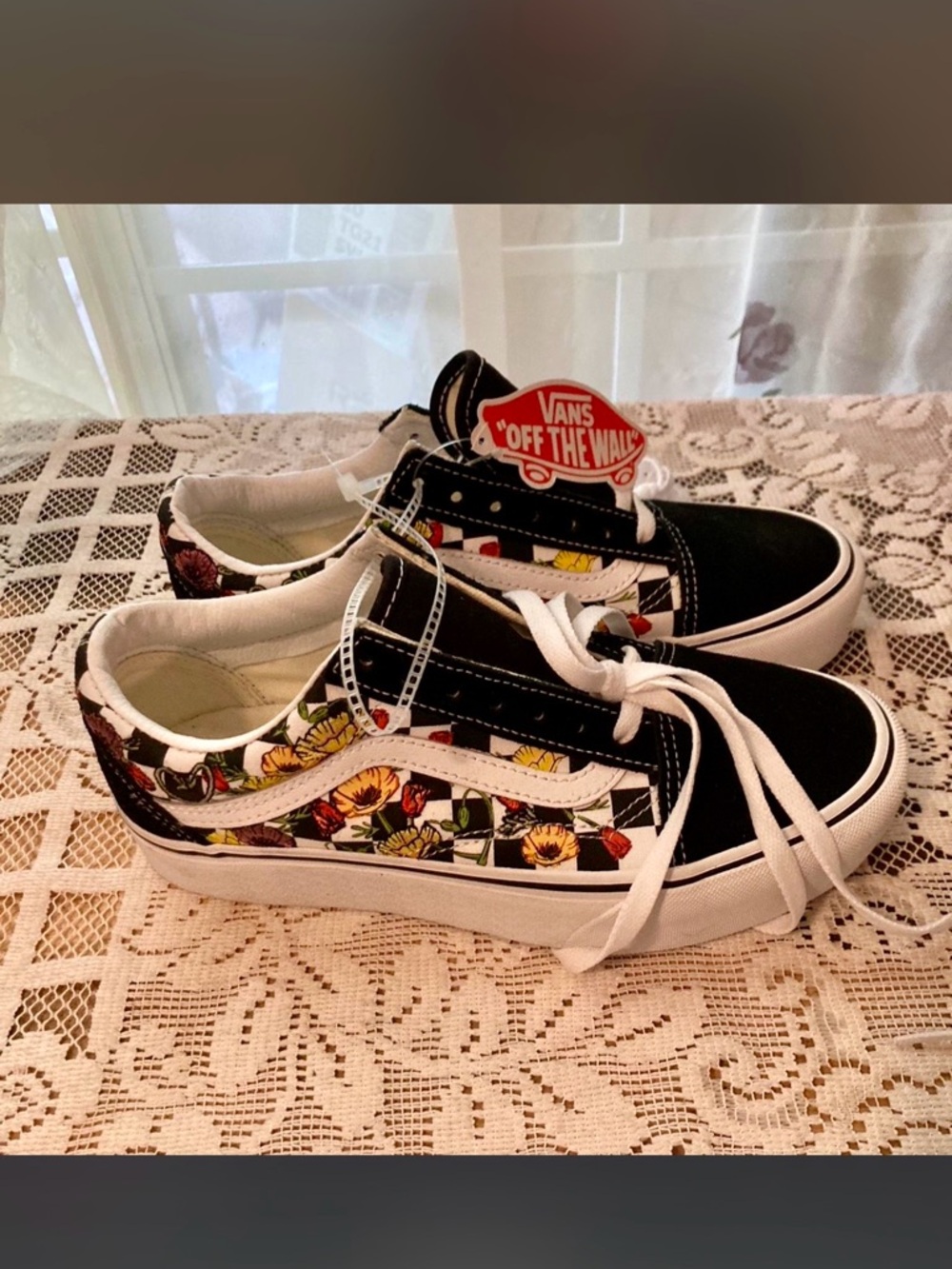 Vans Black Sneakers with Multicolor Floral Sides- New- worn twice. Super stylish